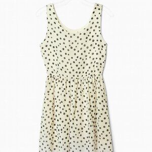 Charcoal Polka Dot Fit and Flare Dress Cream Sleeveless Bow Back Side Zip
